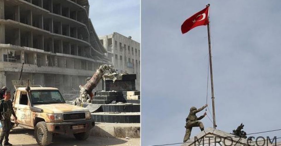 پرچم ترکیه در مرکز عفرین برافراشته شد